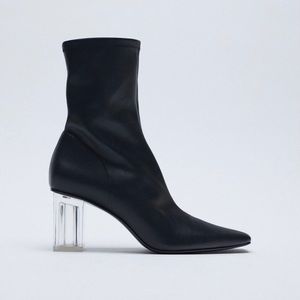 Zara Black Ankle Boots with Lucite Heel size 7.5